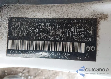 2005 Toyota Celica Gt z USA, uszkodzony, nr VIN JTDDR32T750185901